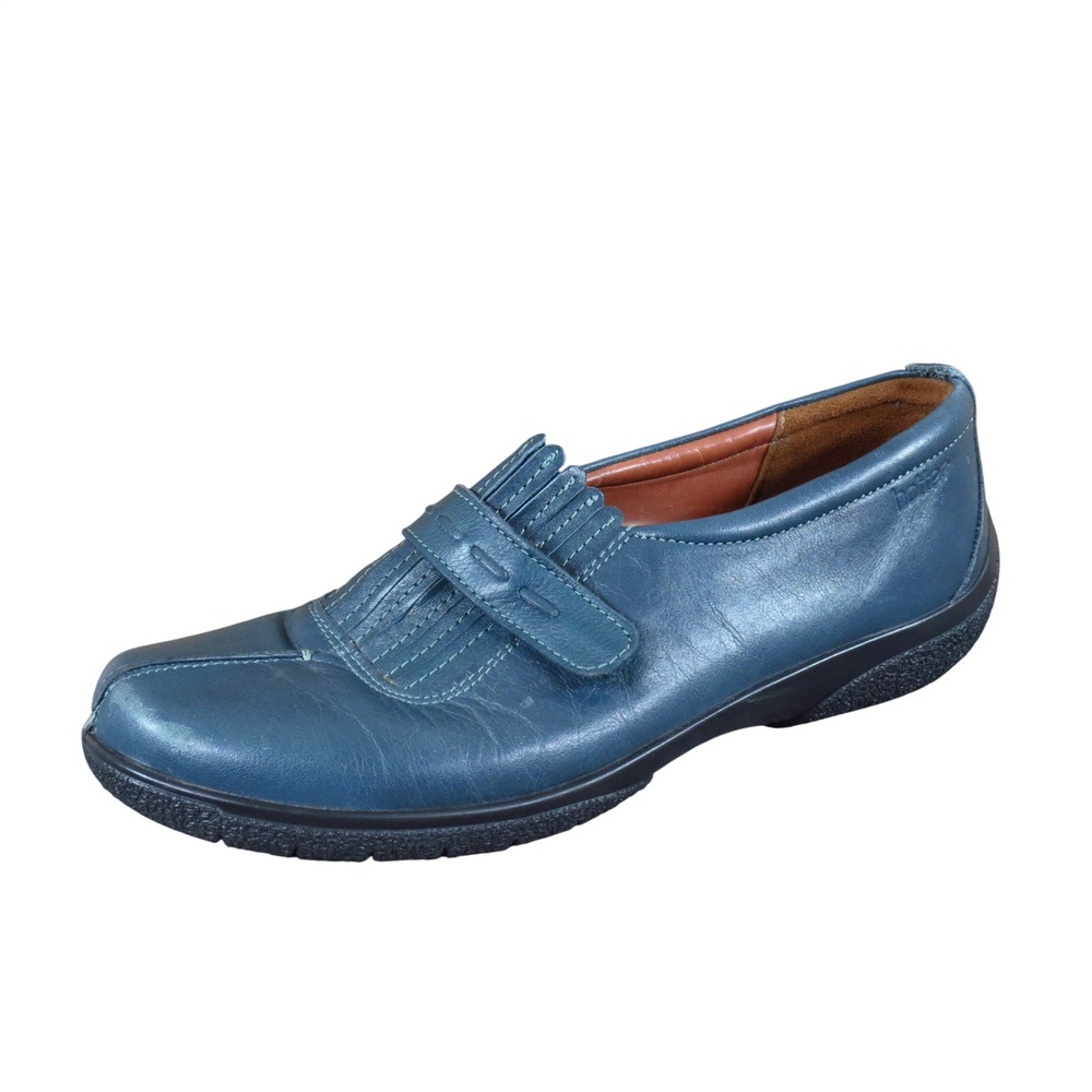 Hotter Festival Women Loafer Size 8.5 Walking Shoe Blue Leather Kiltie Strap